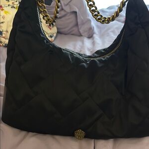 Kurt Geiger Black and Gold Hobo Bag with Curved Shape and Medium Size